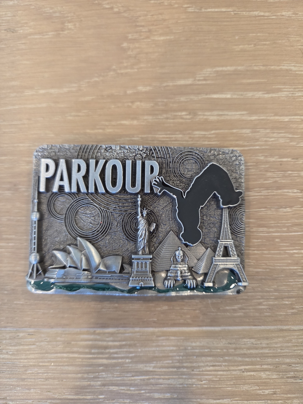 Parkour Rectangle Metal Belt Buckle Urban Landmarks Silver Tone